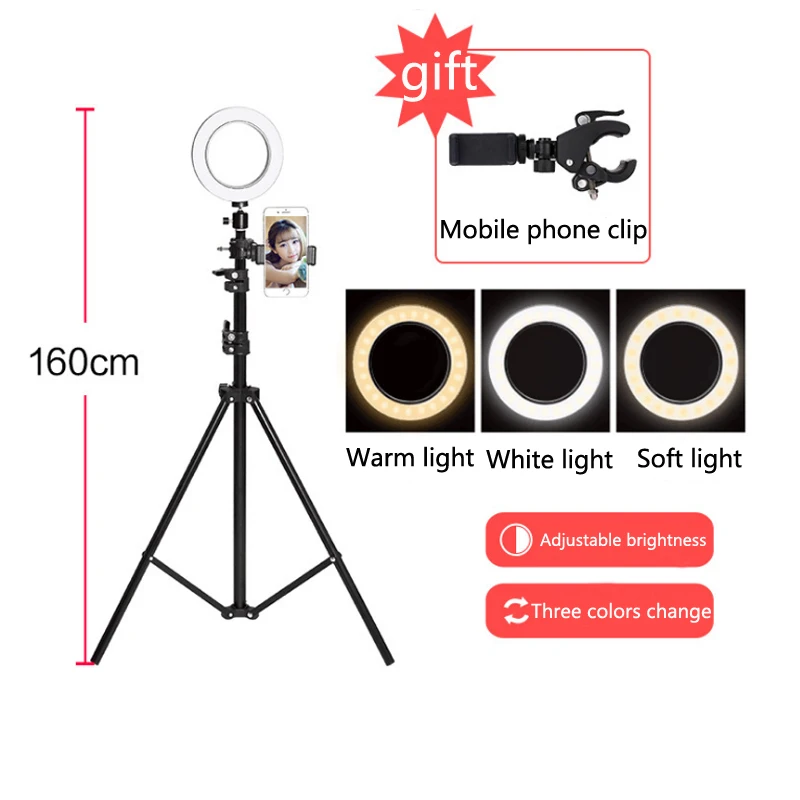 

6" Product shooting lamp Led Camera Photography Ring Light Tripod Moblie Phone Clamp make up Lamp for xiaomi YouTube Live video
