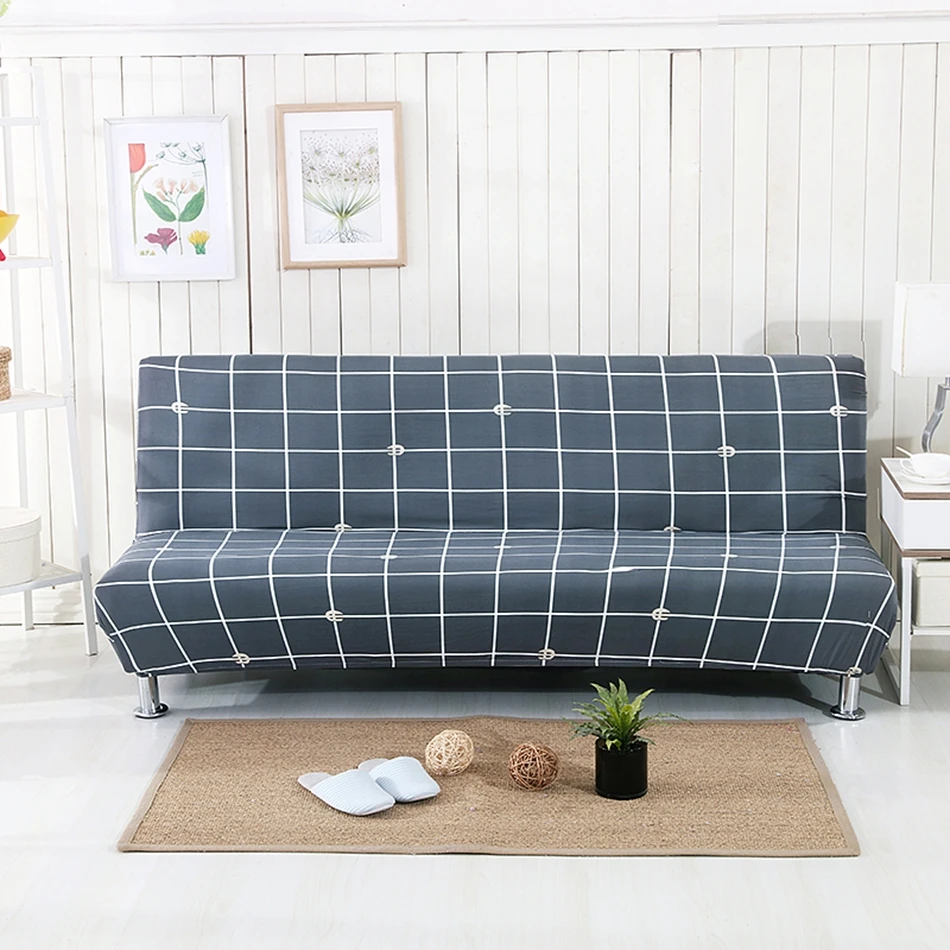 Grey Plaid Universal Stretch Sofa Bed Covers For Living Room Elastic No