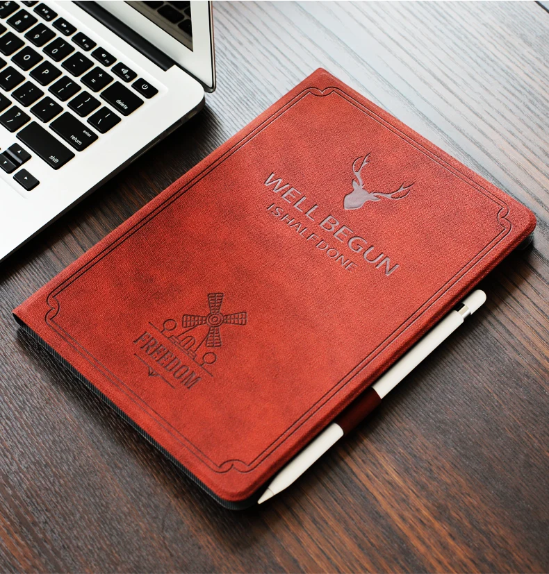 For New iPad 9.7 inch 2017 2018 Air 1 2, Auto Sleep Smart Cover Deer Pattern PU Leather Soft silicone Case with Pencil Holder