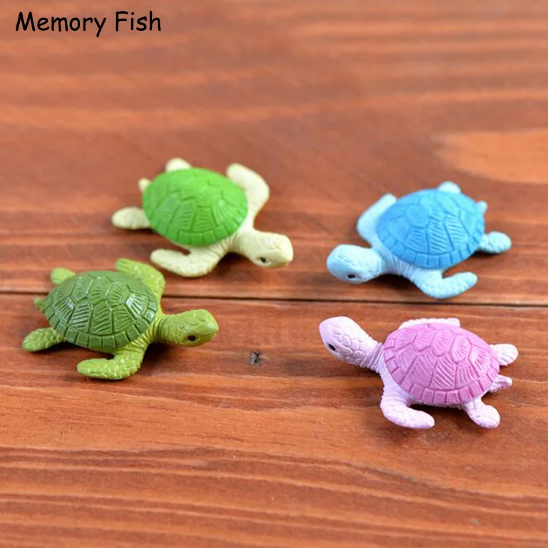 

4 Color Mini Cartoon Resin turtles 3D animal miniature Action Figure Toys,Micro garden Decoration/Aquarium DIY accessories