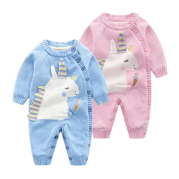 

christmas official store Spring winter jumpsuit unicorn baby costume thicken knitted baby rompers newborn infant clothing