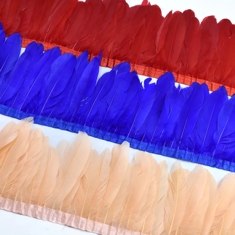 

2Yards natural Goose Feather trim Fringes plumas 15-20cm Dyed feather ribbon for Crafts Sewing for DIY clothing Party decorative