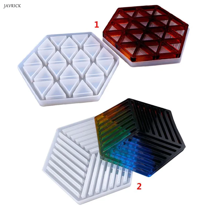 

Handmade Resin Epoxy Geometry Silicone Mold DIY Insulation Hollow Striped Triangle Modeling Hexagon Coaster