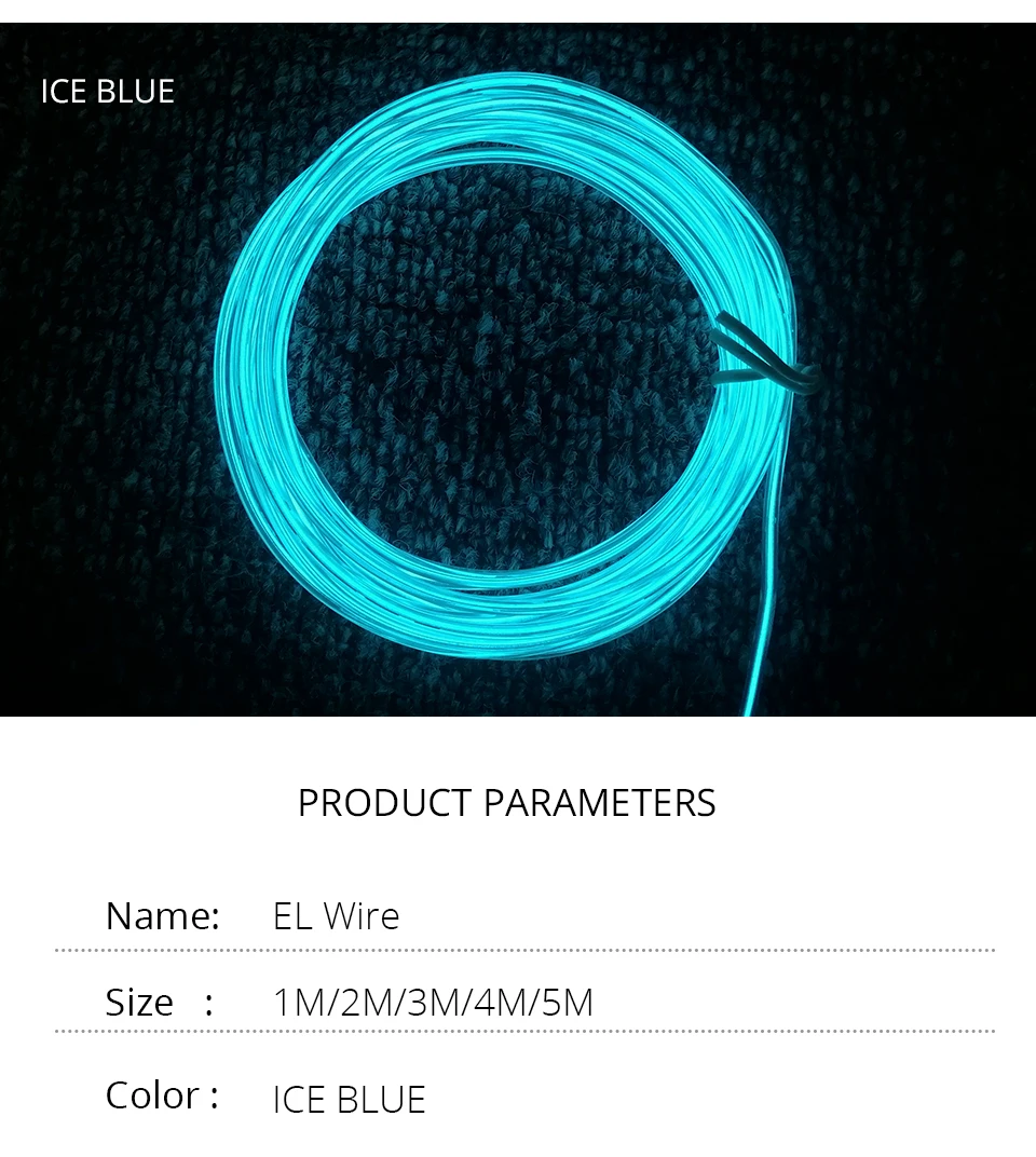 LED Cold light line Car Decorative light Ambient Light auto backlight Fluorescence 5V ICE BLUE Controller 1m 2m 3m 4m 5M car set (6)