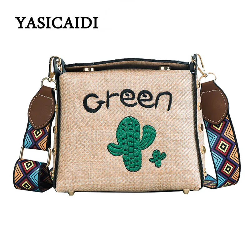 

Women Bag Famous Brand Straw Female Bucket Bag Adjustable Wide Shoulder Strap Letter Embroidery Flower Shoulder Messenger Bag