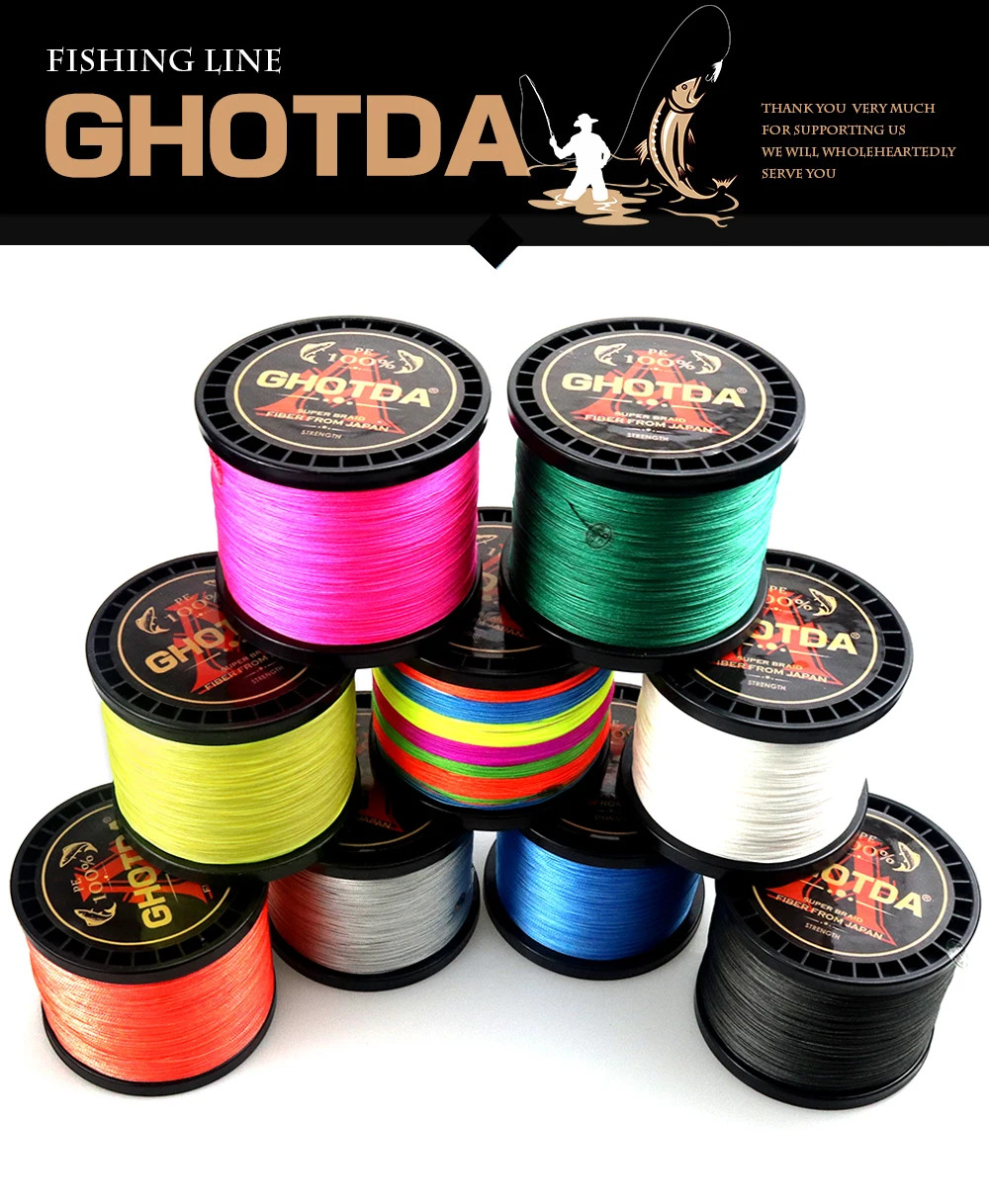 GHOTDA плетеной лески 300 м 500 м 1000 м 4 пряди Multifilament Рыбалка провода ловли карпа 10-120lb