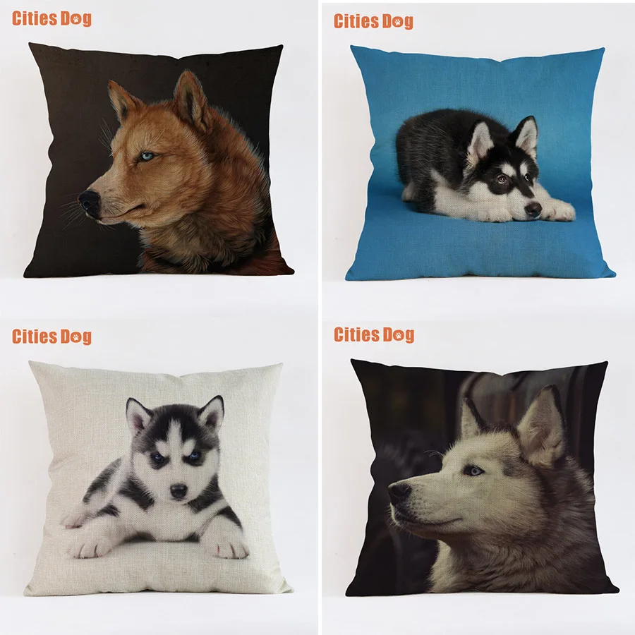 

Siberian Husky dog animal cushion sofa cover pillows decorative 2018 new Year decoration gift pillowcases almofada cojines