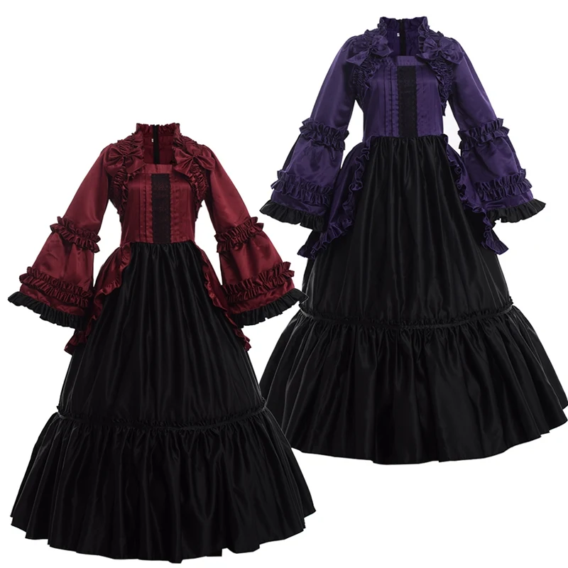 

Victorian Dress Ball Gown Women Vintage Lolita Puff Sleeve Purple/Burgundy Gothic Reenactment Party Costume