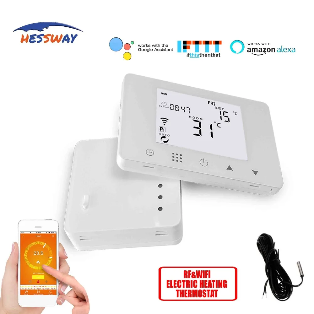 HESSWAY TUYA Еженедельный программируемый термостат для теплого пола с датчиком Wi-Fi и RF беспроводной для электрического отопления 16A