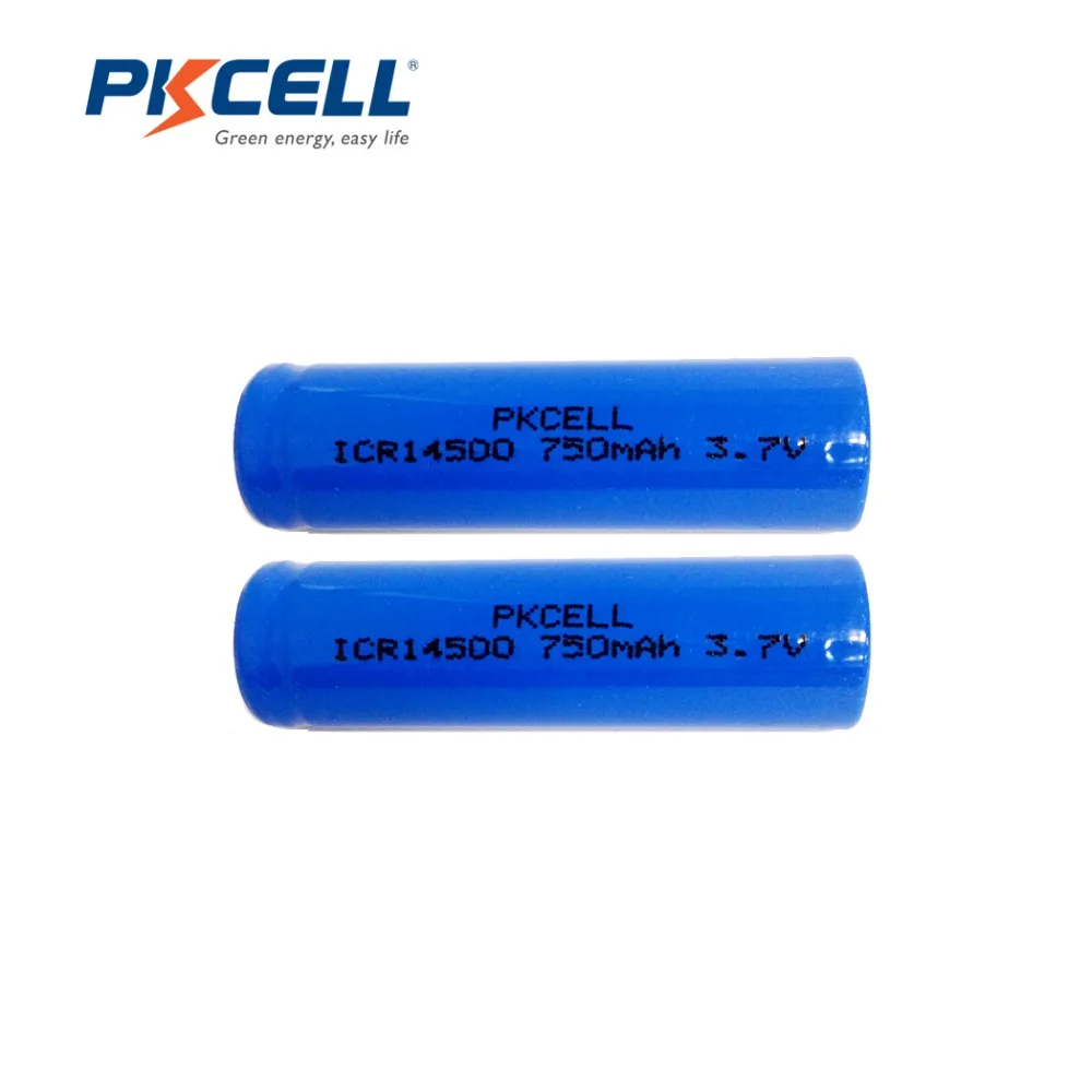 

2Pcs/PKCELL 14500 Battery 3.7V ICR14500 750Mah Li-ion Rechargeable Battery Batteries Baterias Bateria For LED Flashlight