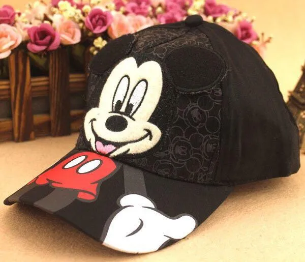 Новая милая детская бейсбольная кепка для маленьких мальчиков и девочек, кепки в стиле хип-хоп, модная детская бейсбольная кепка с Микки и Минни - Цвет: Черный