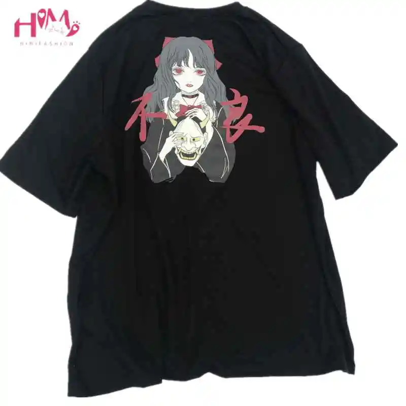 Summer Dark Black Female T-Shirt Japanese Harajuku Gothic Style Casual Graphic Tee Tops Kawaii Anime Print Women T Shirts Summer Dark Black Female T-Shirt Japanese Harajuku Gothic Style Casual Graphic Tee Tops Kawaii Anime Print Women T Shirts