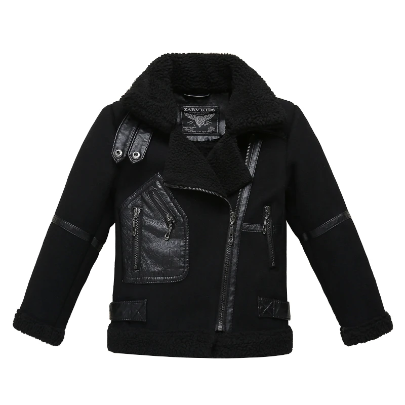 

Suede Woolen Big Boys Fall Winter Leather Jacket Warm Thermal Kids Coat Teenager Children's Outwear
