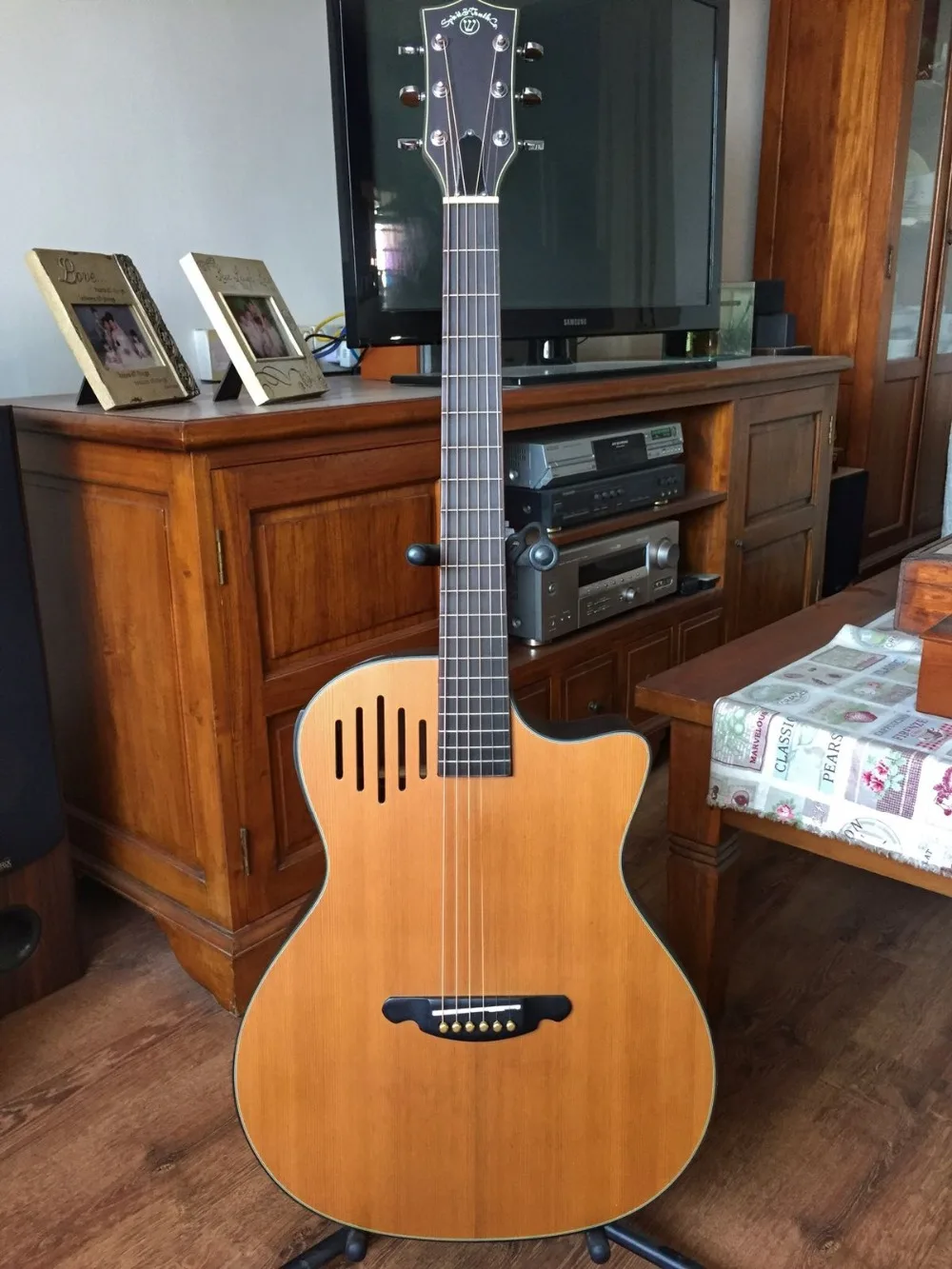 

free shipping new custom all solid wood 14th guitar customize 8sounds music satin finishing acoustic electric guitar