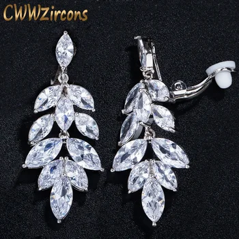 

CWWZircons Gorgeous Long Drop Cubic Zirconia Crystal Japanese No Pierced Ear Clip On Earrings for Women Wedding Party CZ407