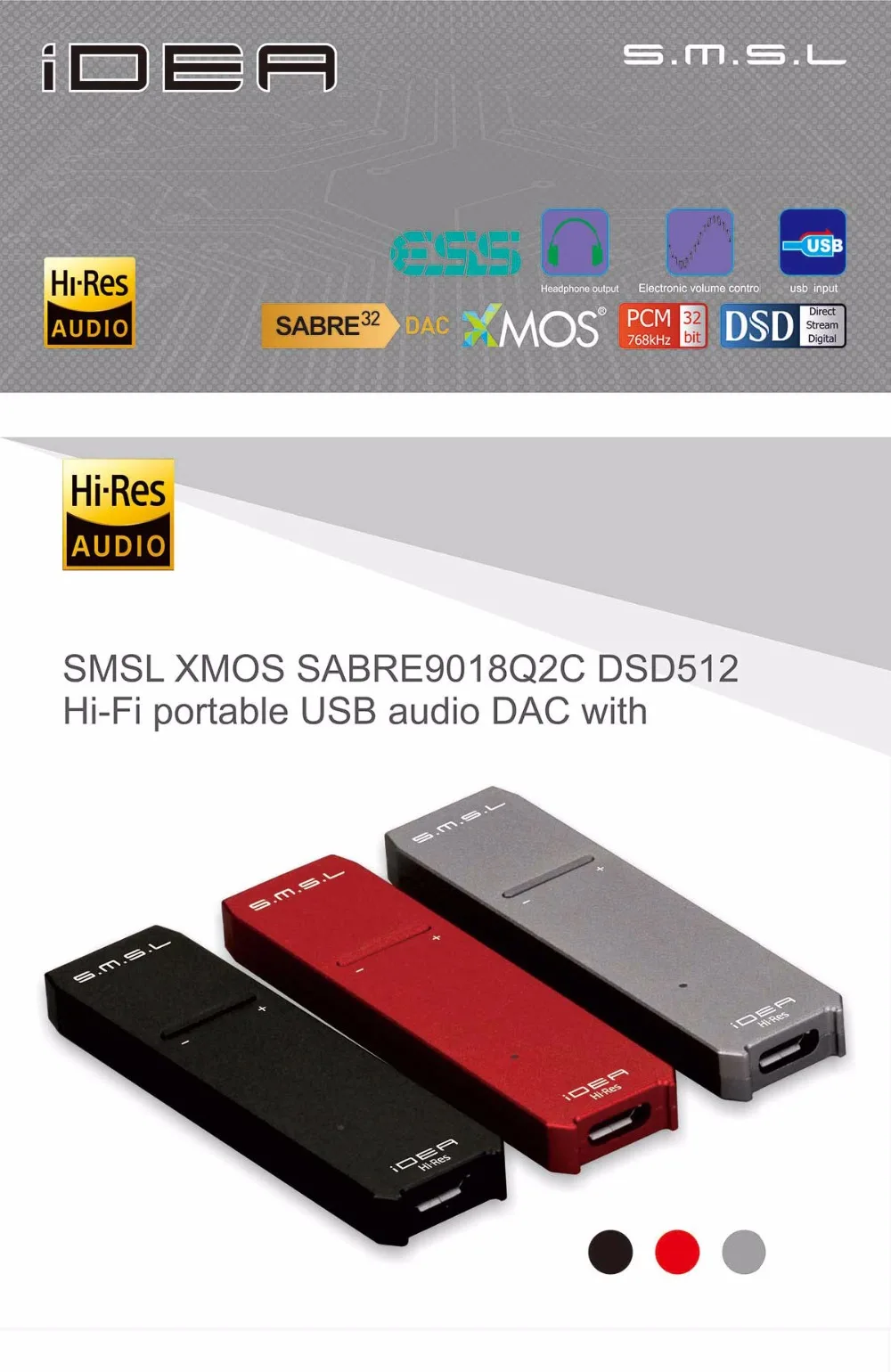 

SMSL IDEA Portable Headphone Amplifier XMOS DAC DSD512 HIFI EXQUIS S.M.S.L. Nomade mini Decoder AMP USB