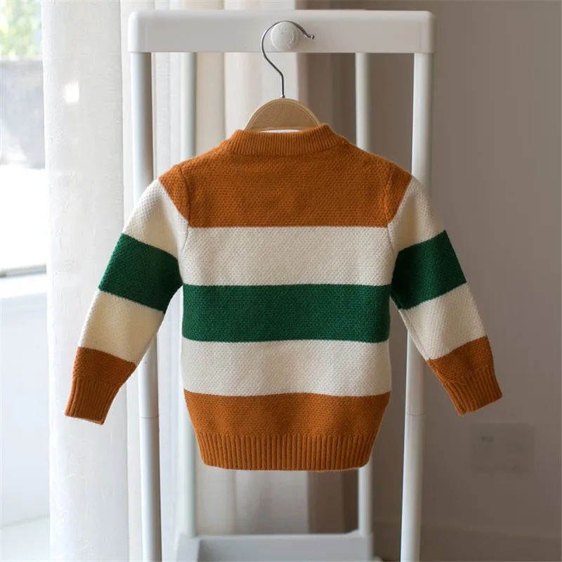 Высококачественный свитер из хлопка свитер с круглым вырезом Детская в полоску для мальчиков свитера