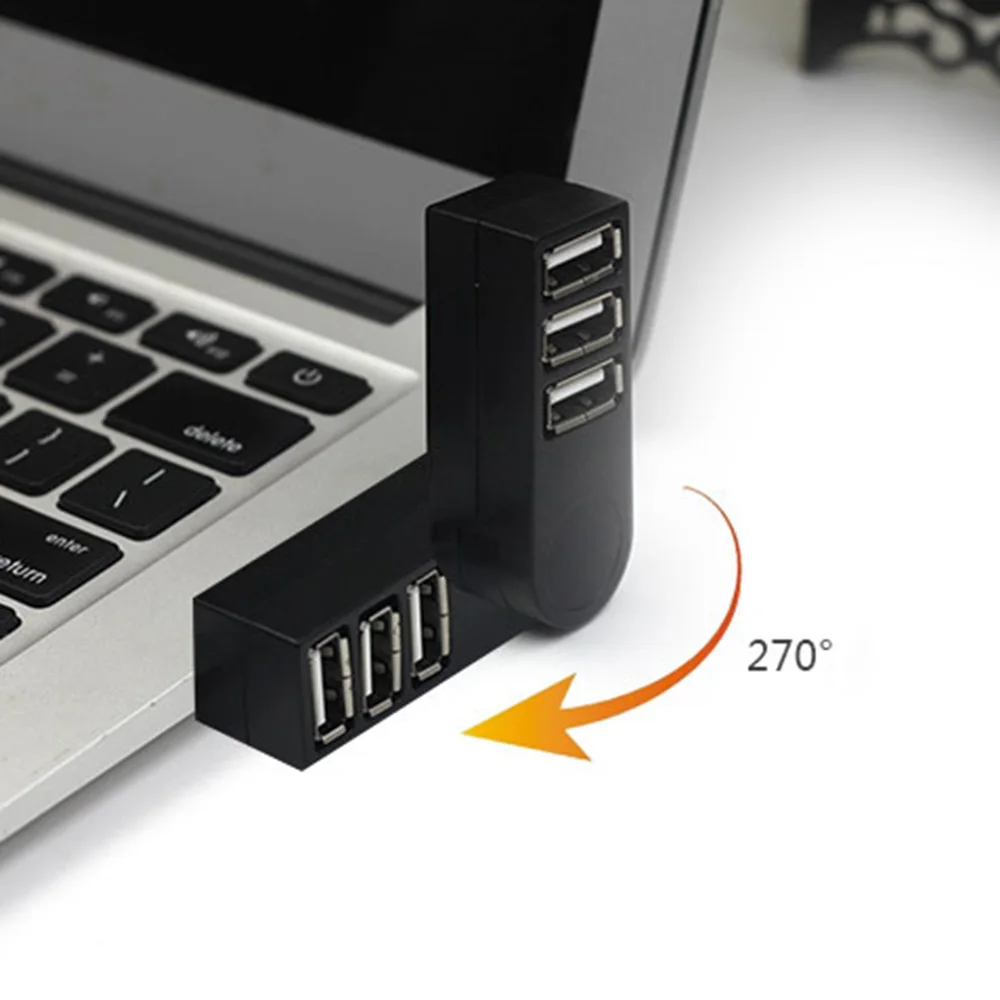 

270 degree Rotatable 3 Ports USB HUB 2.0 USB Splitter Adapter for Notebook Tablet Computer PC Peripherals High Speed