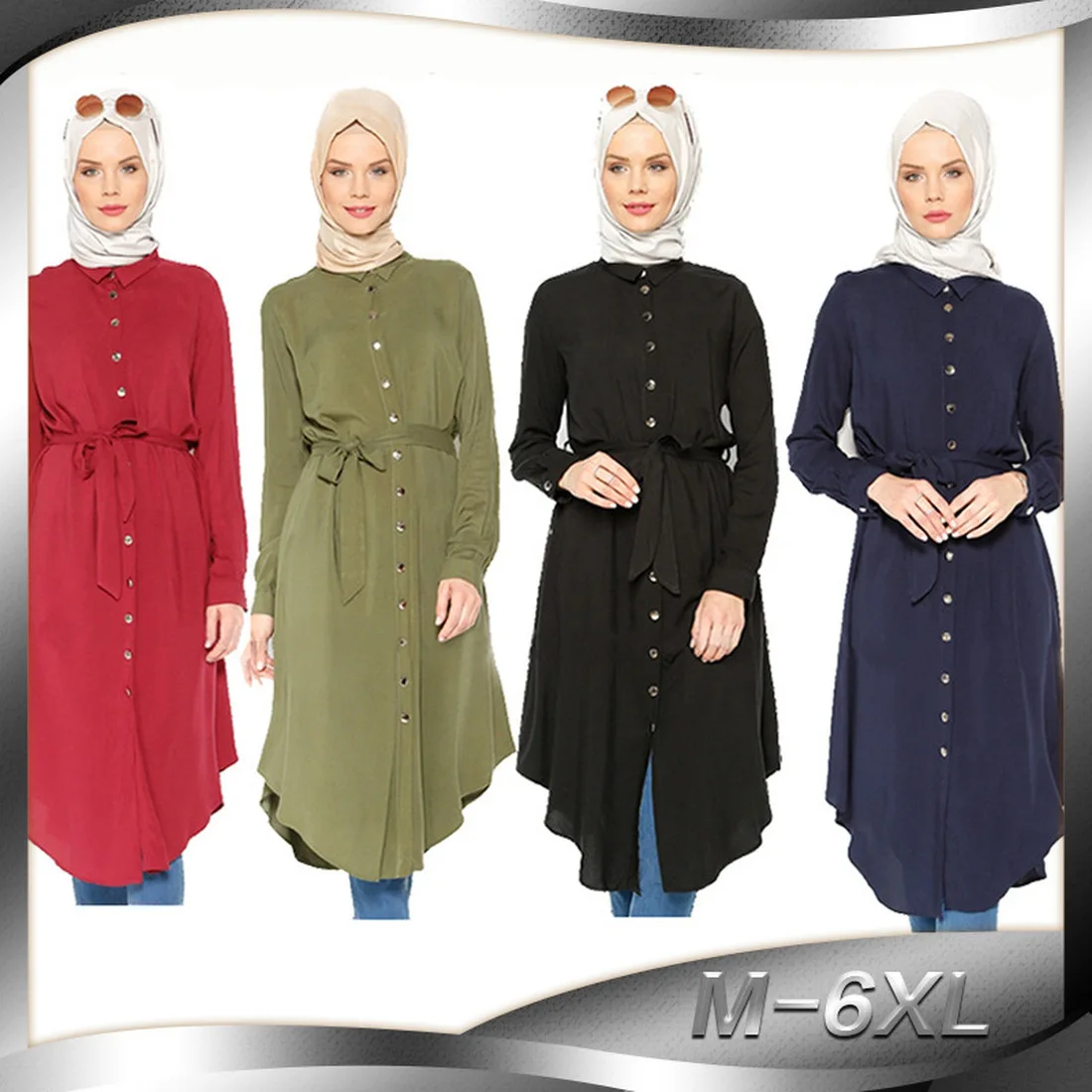 

Fashion solid color Islamic women Dubai Abaya 4 color Muslim Dress loose large size Malaysia women's clothing Kaftan Cardigan