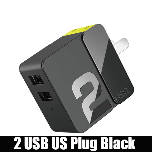 ROCK Sugar, USB зарядное устройство для путешествий, зарядное устройство для мобильного телефона, s, EU, US, вилка, настенное зарядное устройство, 2.4A, 4A, 2 USB, 4 USB, для iPhone, Xiaomi, samsung, телефонов - Тип штекера: 2 USB US Plug Black