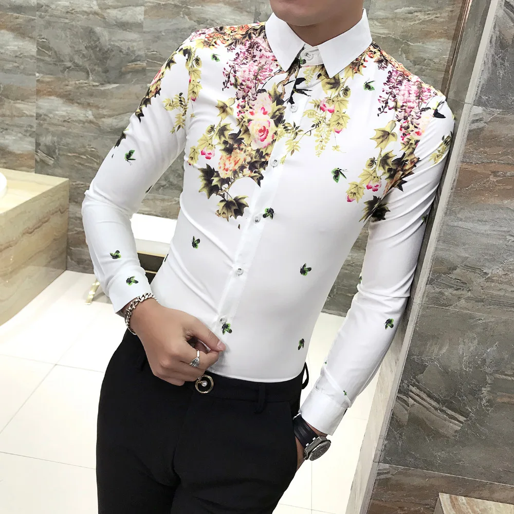 

camisa masculina high quality men shirt long sleeve 2019 new casual shirt dress slim fit stylish mens floral shirts prom tuxedo