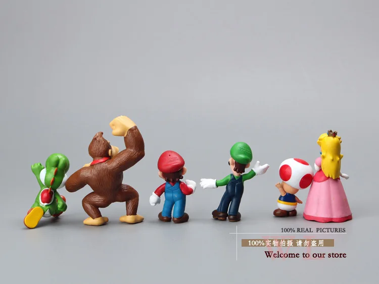 Free Shipping Super Mario Bros Peach Toad Mario Luigi Yoshi Donkey Kong PVC Action Figure Toys Dolls 6pcs/set New in Box SMFG218