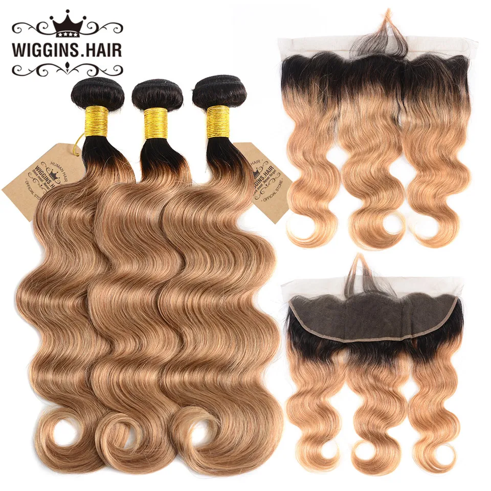 

Wiggins Ombre Brazilian Body Wave Bundles With Closure 1B/27 Blonde Ombre Human Hair 3 Bundles With Closure Remy Human Hair