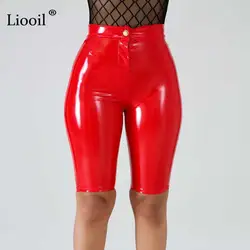 Liooil черный из искусственной кожи пикантные брюки для девочек для женщин Лето 2019 г. плюс размеры Высокая талия Pantaloons Bodycon по колено для s