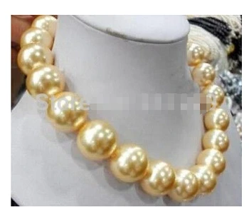 

hot!Big 18mm Round golden southsea shell pearl necklace 18">>>Lovely Women's Wedding Jewelry Pretty