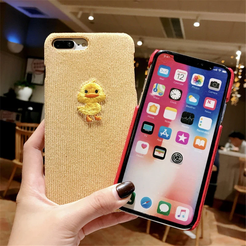 Зимний теплый тканевый чехол для телефона iPhone 6 6S 7 8 Plus с милой Свинкой уткой Хаски