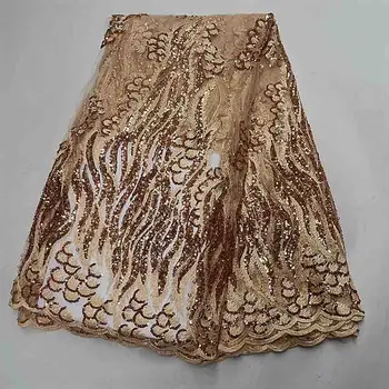 

2019 Wholesale African Swiss Voile Lace with Sequince High quality Nigerian Gold French Tulle Lace Fabric for Evening Dresses