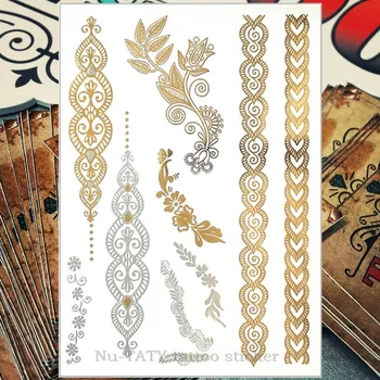 

Nu-TATY 24 style Temporary Tattoo Body Art, Morning Glory Golden Designs, Flash Tattoo Sticker Keep 3-5 days Waterproof 21*15cm