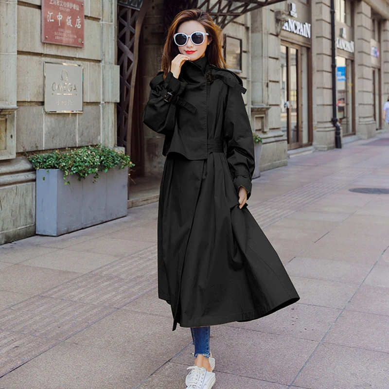 Et Tempérament Oversize Tranchée khaki Coréen Automne Longue purple Black Manteau Ceinture 2018 orange Lâche Raglan Conception Printemps Manches gray Femme CxodrBe