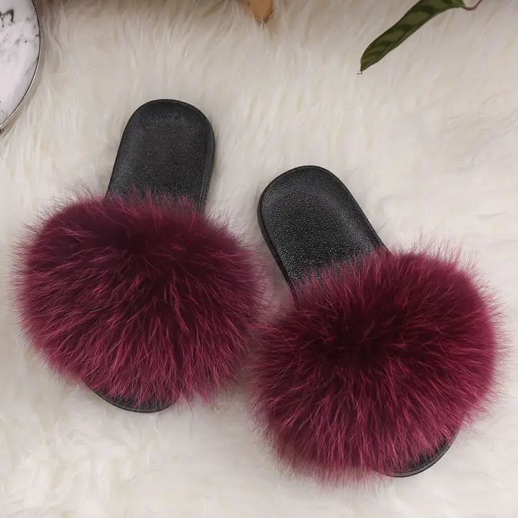 ZDFURS* Новое поступление женские зимние модные меховые тапочки натуральный мех лисы ползунки женские домашние уличные сандалии