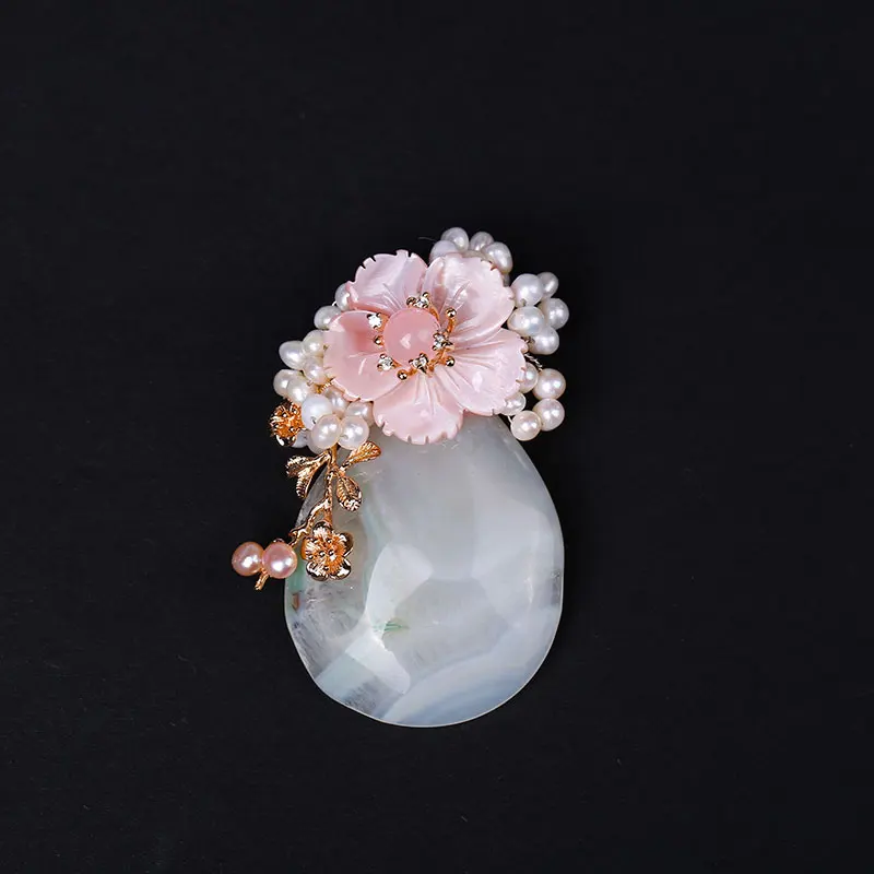 

JIUDUO Original handmade100% natural amethyst ferns Camellia olivine pearl brooch pendant dual use free shipping Nine jewelry