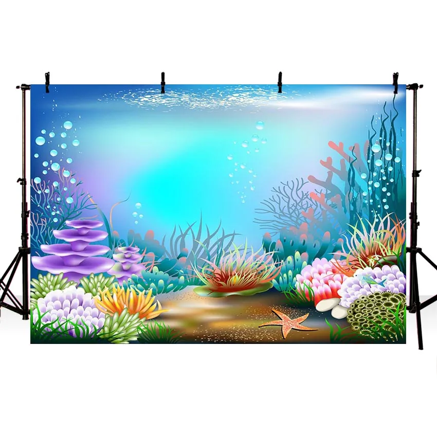 Under Sea Starfish Photography Sfondo Coralli Ariel Princess Little Mermaid Baby Birthday Party Decorations Photo Background