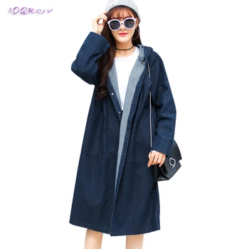 

fashion spring coat 2018 women Casual Denim trench coat elegant Loose Large size female coat women long coats tops IOQRCJV T163