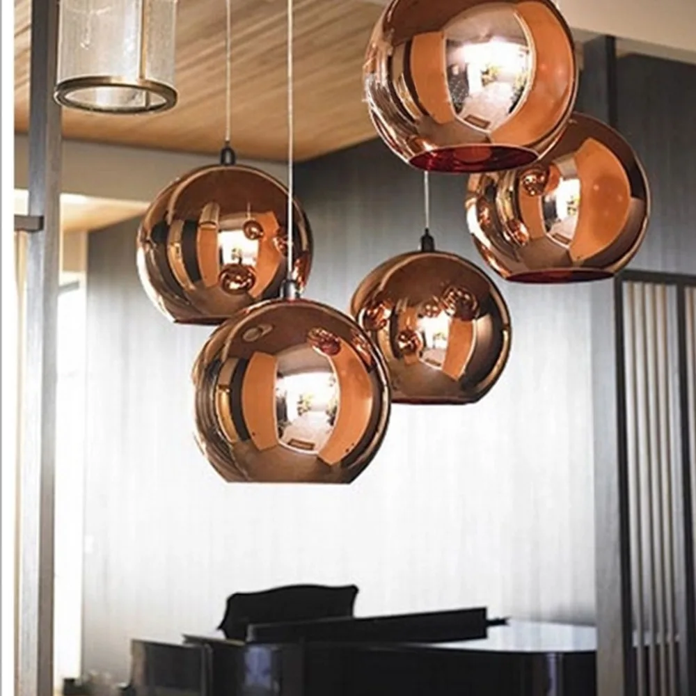 Online shop fashion copper globe shape pendant light glass ...