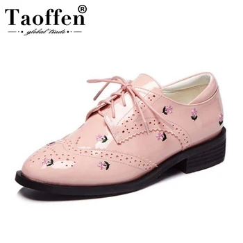 

TAOFFEN Women Real Leather Mid Heels Shoes Flowers Cross Strap Pumps Women Square Toe Daily Shoes Office Footwear Size 34-40