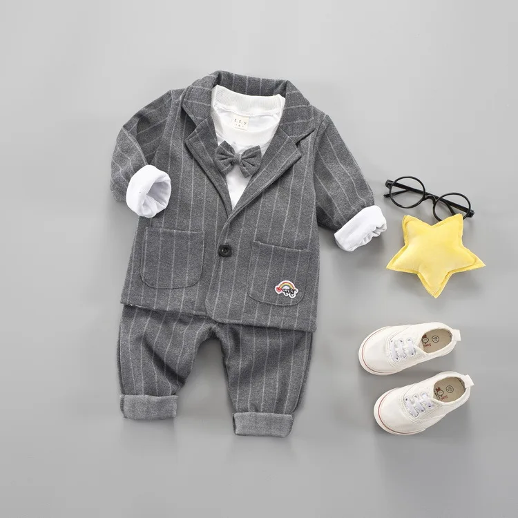 Brand Children Baby Boys Clothes Kids Blazer Formal Suit For Boys Weddings Birthday Clothes Set Jackets Tshirt Pants 3pcs