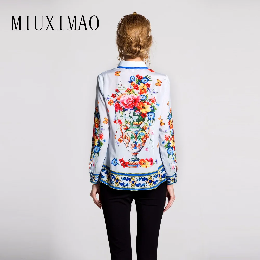 New Printed Animal Elegant Long 2017 Casual Quality Blouses Women Arrival Europe Style High Sleeve Latest down Collar Turn Shirt r7764PWc