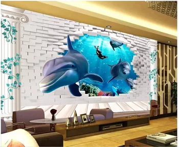 

Custom photo wallpaper for walls 3 d wallpaper 3D underwater world mural dolphin TV background wall papers decoration painting
