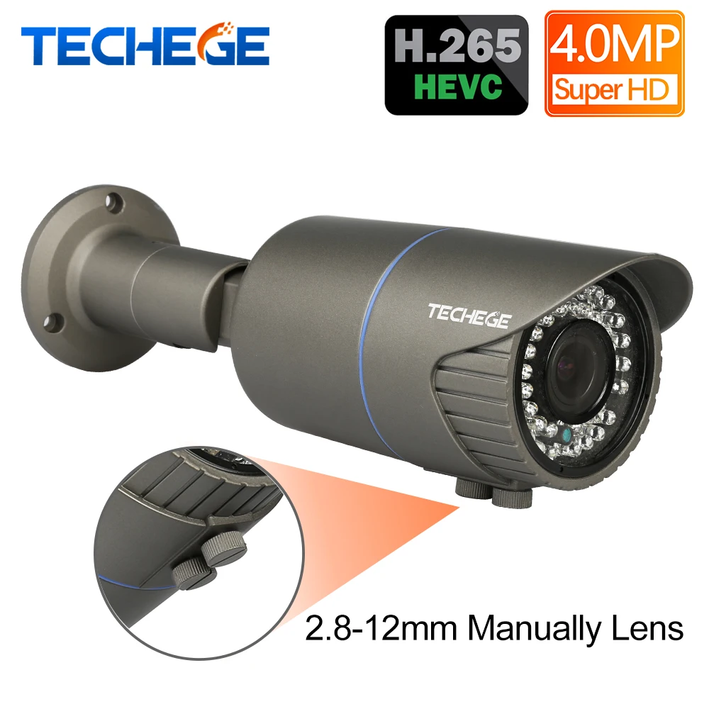 H.265 4.0MP 48V 2.8-12mm Manually Lens Hi3516D wide dynamic Onvif P2P IR Night POE IP Camera Power