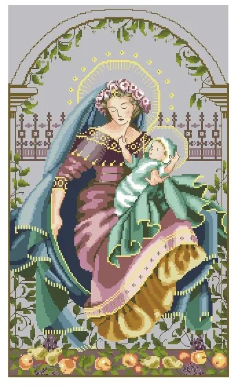

Gold Collection Chic Counted Cross Stitch Kit MD79 Madonna of the Garden Beauty The Virgin Mother and Son