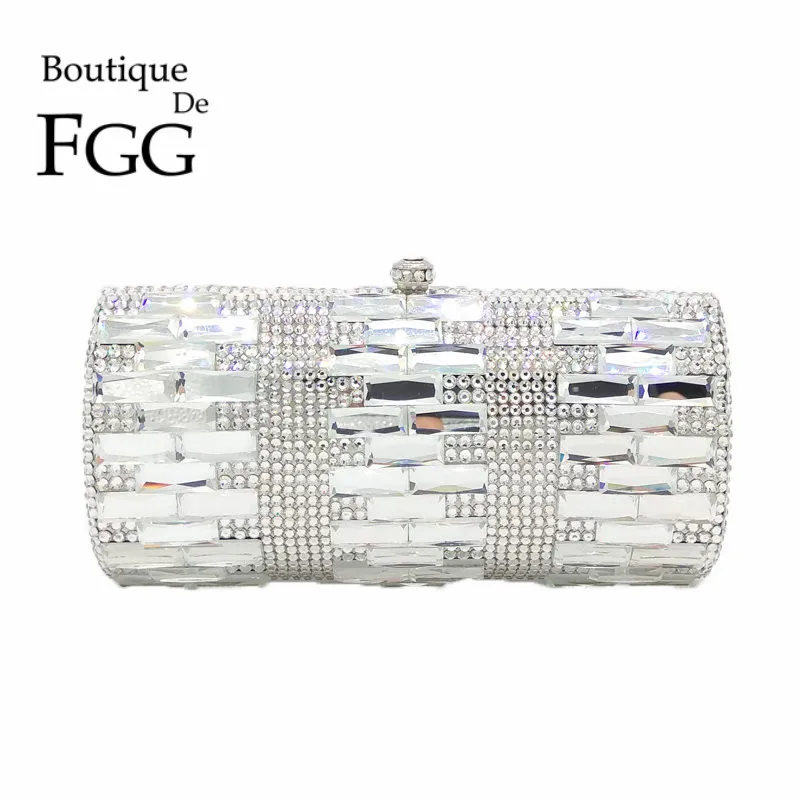 

Luxury Clear Silver Crystal Evening Bags Women Party Dinner Clutch Bag Wedding Bridal Metal Clutches Rhinestones Handbags Purses