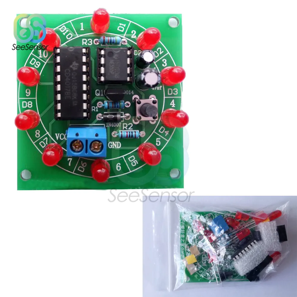 Электронный набор CD4017 NE555 самостоятельный DIY светодиодный светильник, комплекты, производственные части и компоненты, 3-5 в роторный набор