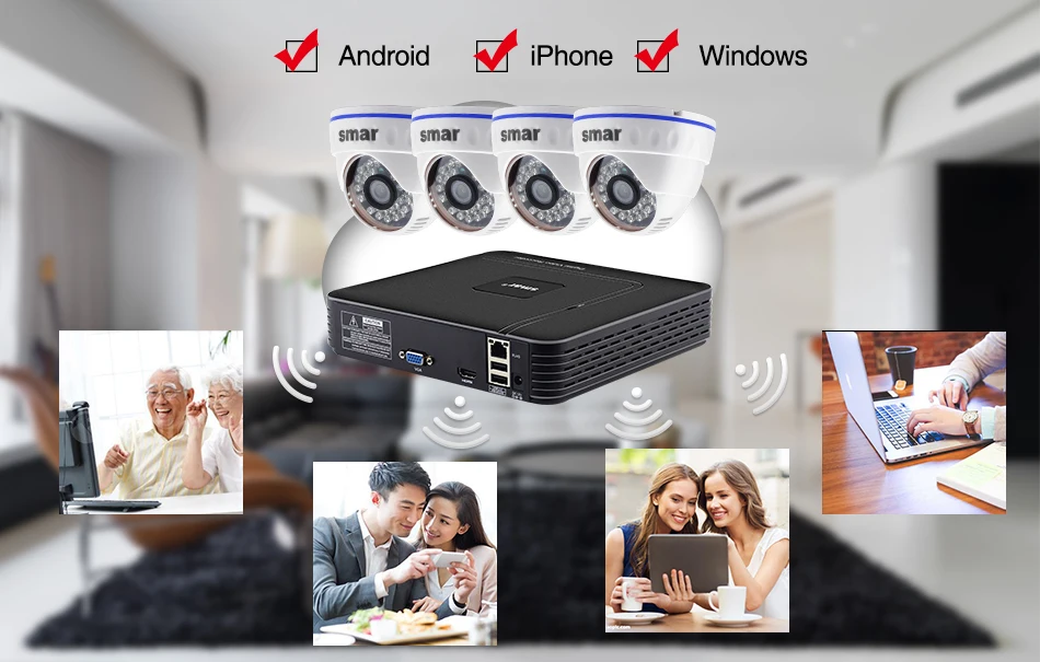 Smar 4CH NVR Kit CCTV Camera System 4PCS 1MP1.3MP2MP Indoor Dome IP Camera P2P Video Surveillance System HDMI Output Onvif (10)