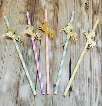 

Glitter GOLD Unicorn first birthday Stripe Paper Straws baby shower baptism Christening Hen party straw