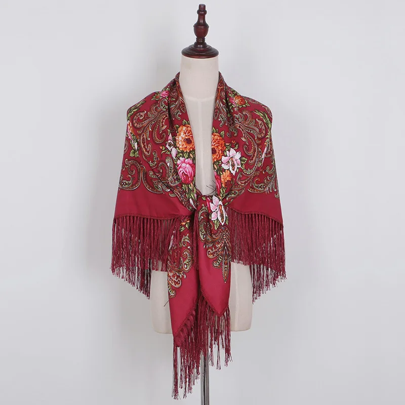 Шарф в русском стиле, украинские шали с бахромой, традиционный цветочный полированный женский шейный платок, винтажный античный хиджаб, шарф, пончо