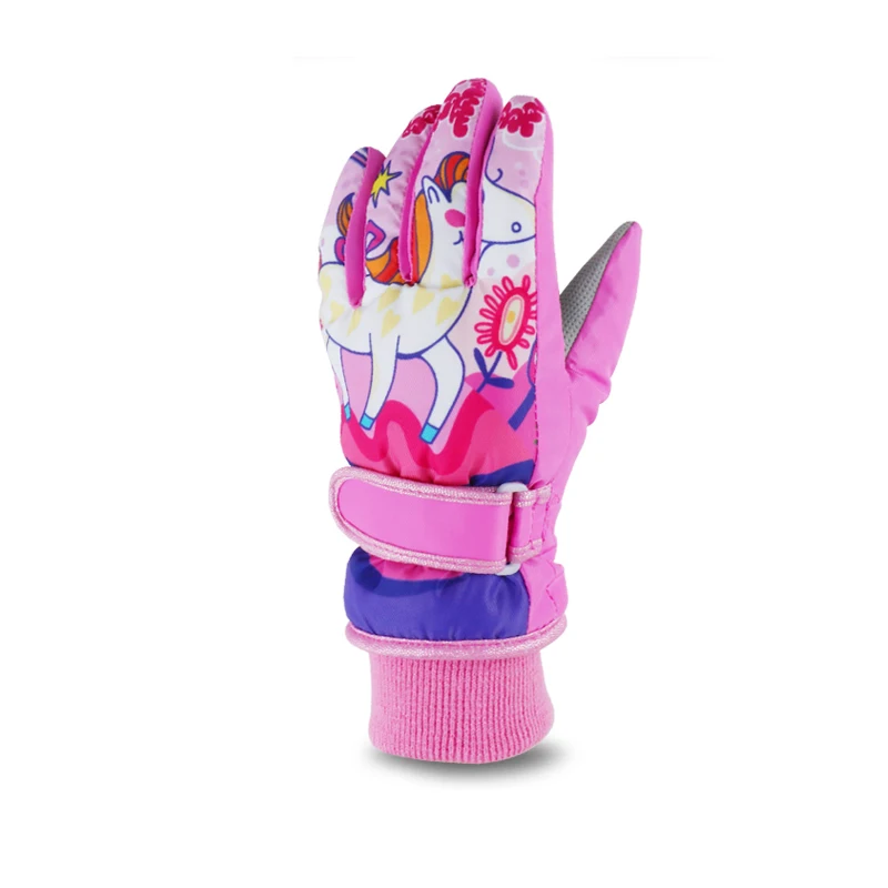 Детские теплые зимние перчатки для катания на лыжах для девочек, варежки для вождения для мальчиков, водонепроницаемые перчатки для катания на скейтборде - Цвет: Розовый